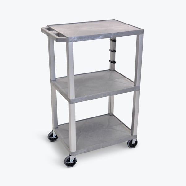 Luxor 42''H 3-Shelf Utility Cart, Electric, Gray Shelves, Nickel Legs UCPL1GYE-N - main